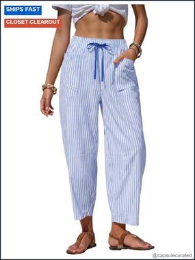 Wide Leg Beach Pants Elastic Waist Lightweight Flowy Palazzo Lounge Trousers